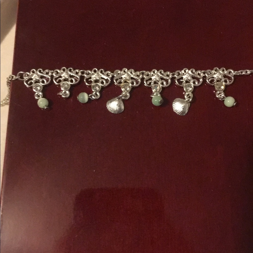 Anklet with mint green charms and sea shells